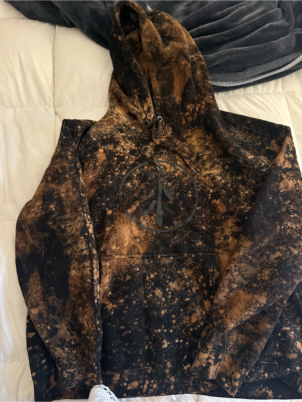 Bleach-Splatter Hooded Sweatshirt - Brown/Black